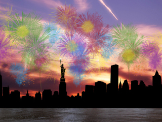 Sfondi Fireworks Above Statue Of Liberty 320x240