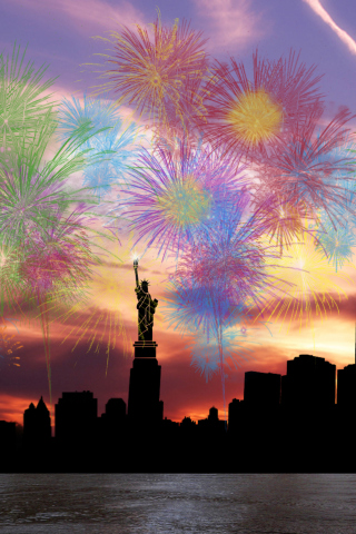 Sfondi Fireworks Above Statue Of Liberty 320x480