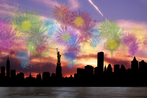 Sfondi Fireworks Above Statue Of Liberty 480x320