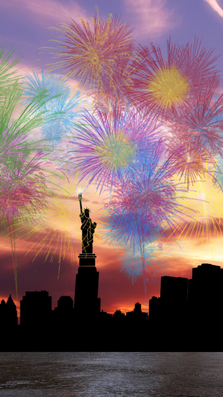 Sfondi Fireworks Above Statue Of Liberty 750x1334