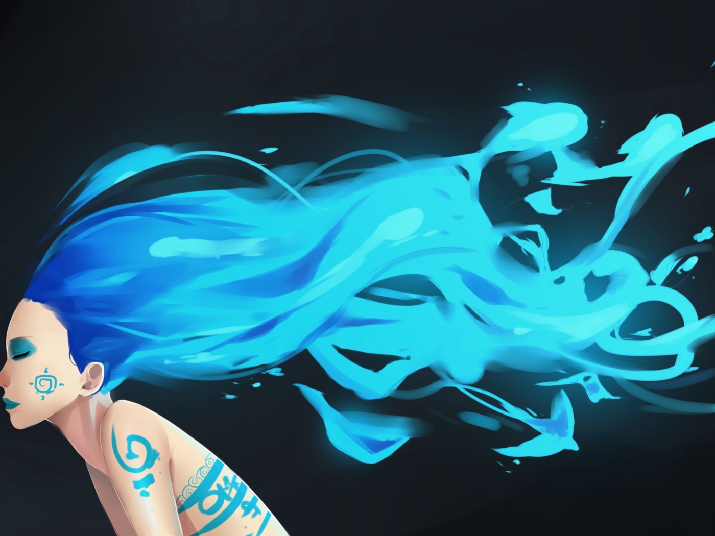 Обои Girl With Blue Hair Art 1400x1050