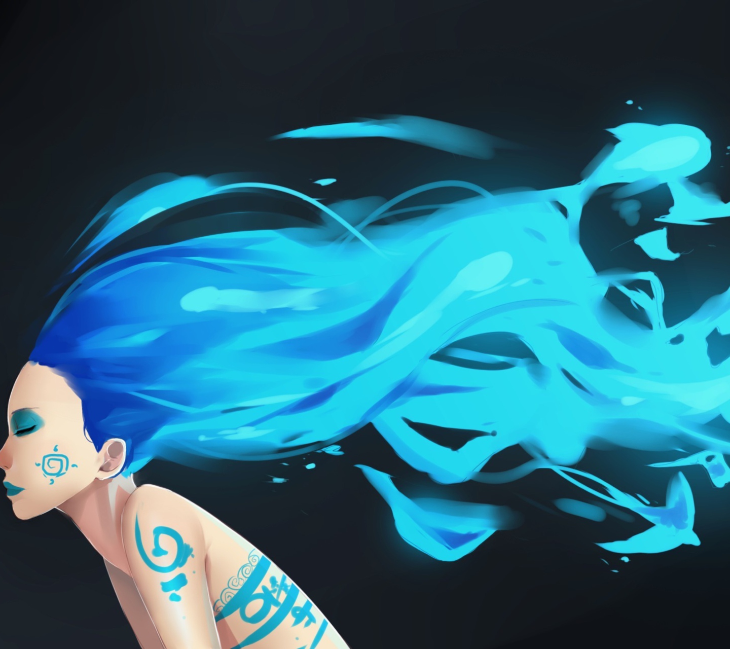 Screenshot №1 pro téma Girl With Blue Hair Art 1440x1280