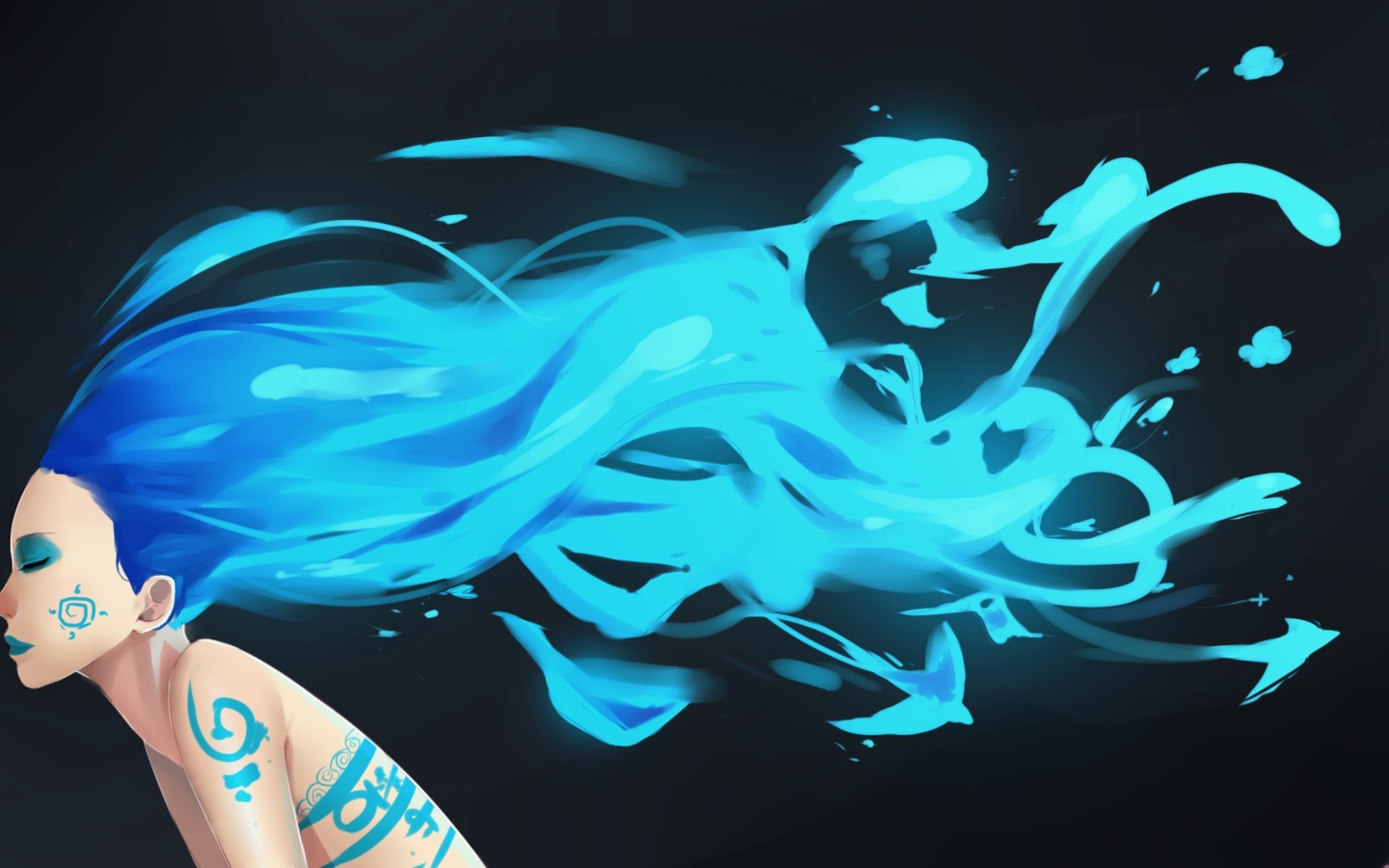 Screenshot №1 pro téma Girl With Blue Hair Art 1440x900