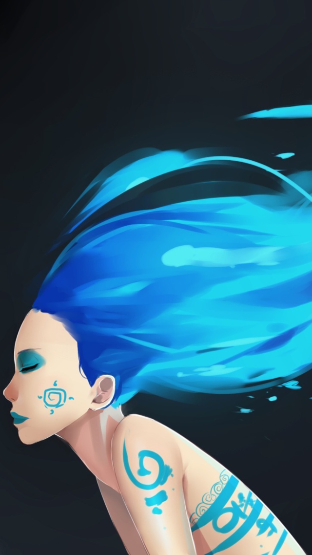 Das Girl With Blue Hair Art Wallpaper 640x1136
