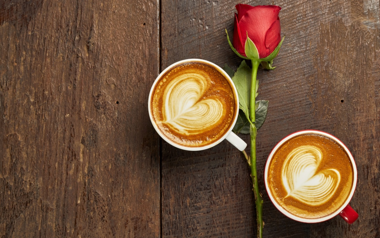 Romantic Coffee and Rose wallpaper 1280x800