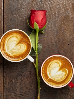 Das Romantic Coffee and Rose Wallpaper 240x320