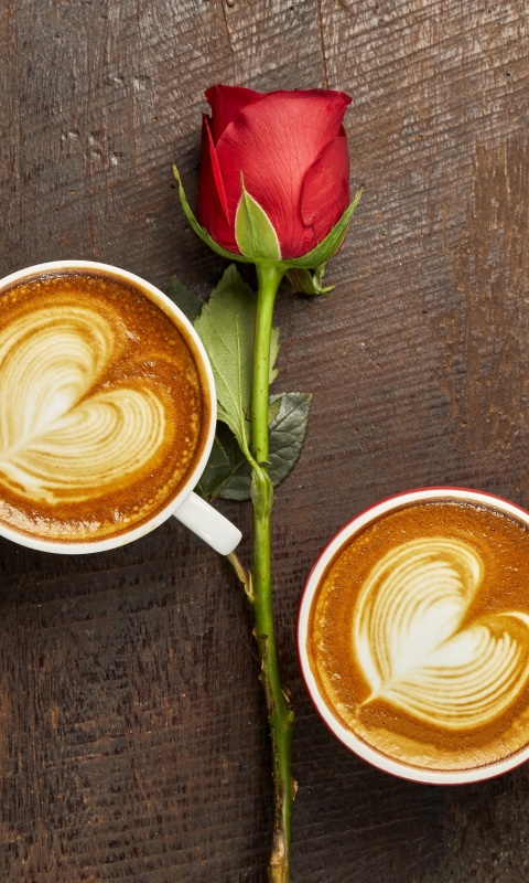 Das Romantic Coffee and Rose Wallpaper 480x800