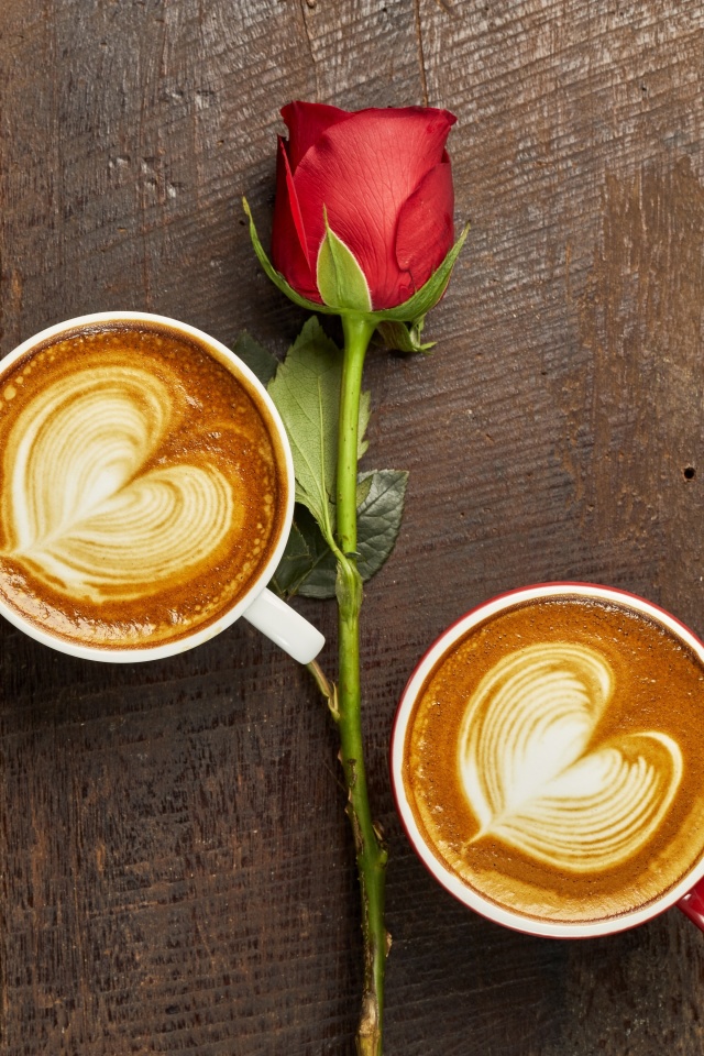 Das Romantic Coffee and Rose Wallpaper 640x960