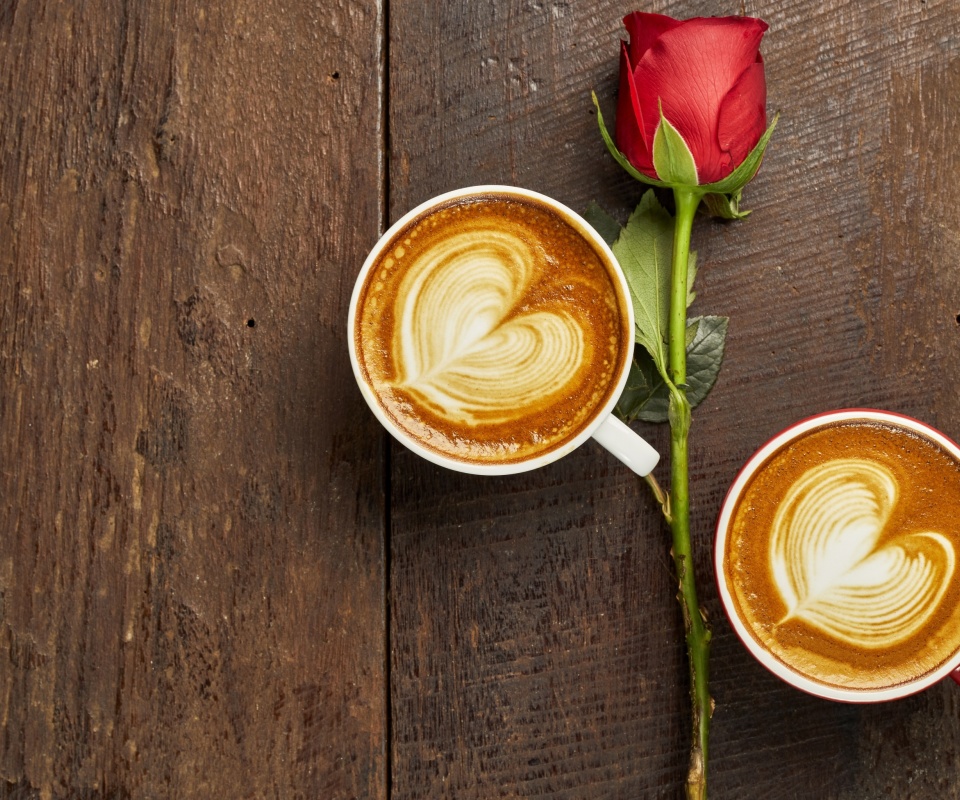 Das Romantic Coffee and Rose Wallpaper 960x800