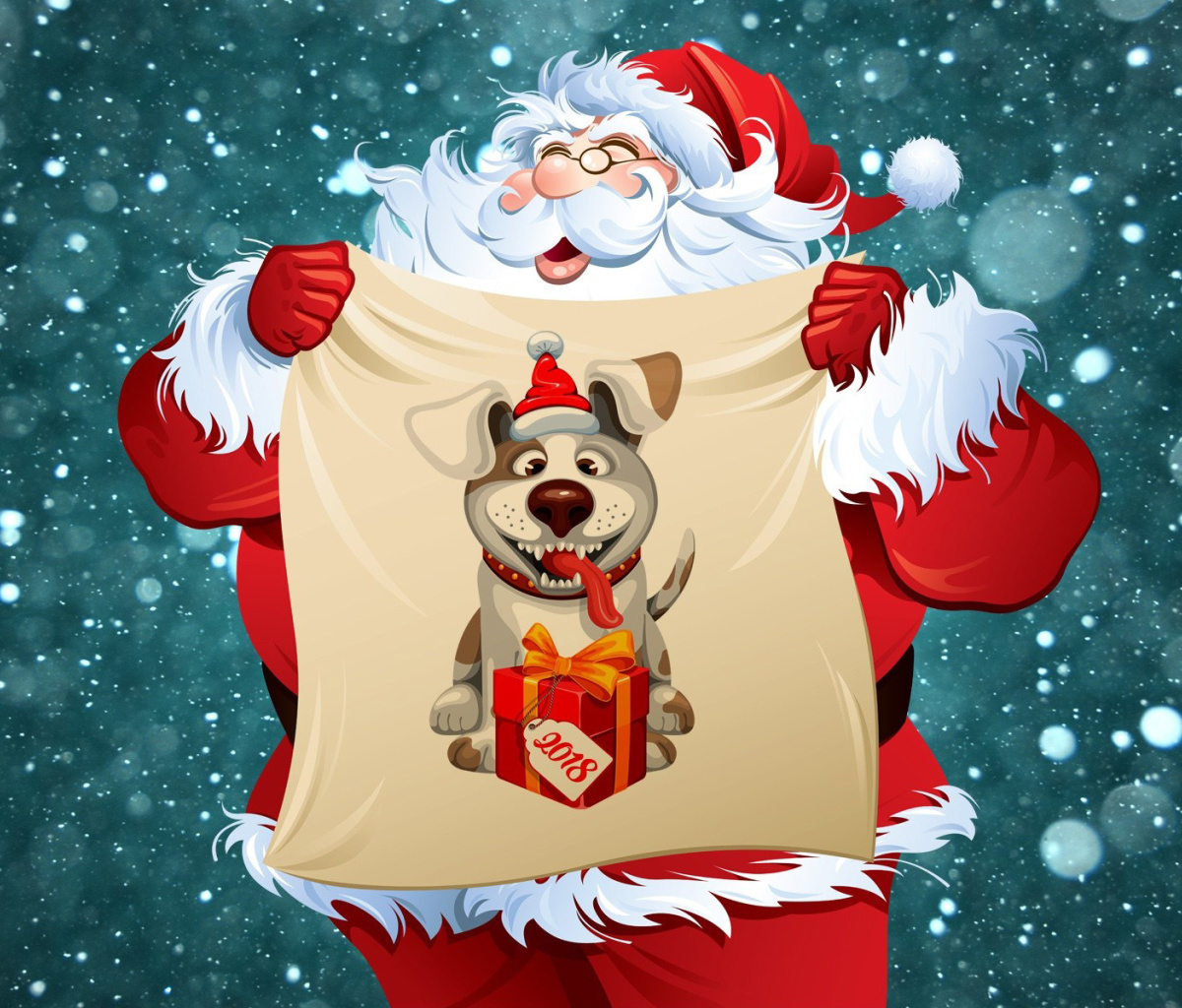 Das Happy New Year 2018 with Dog and Santa Wallpaper 1200x1024