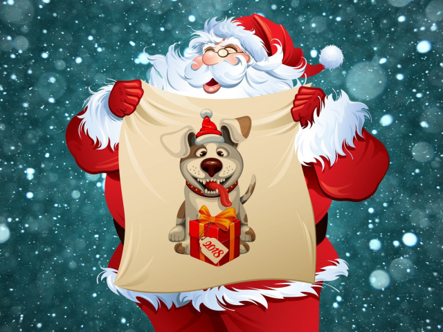 Happy New Year 2018 with Dog and Santa wallpaper 640x480