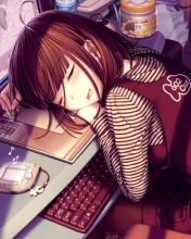 Girl Fallen Asleep During Digital Drawing wallpaper 176x220