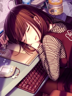 Fondo de pantalla Girl Fallen Asleep During Digital Drawing 240x320