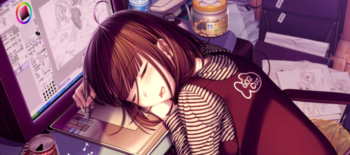 Sfondi Girl Fallen Asleep During Digital Drawing 720x320