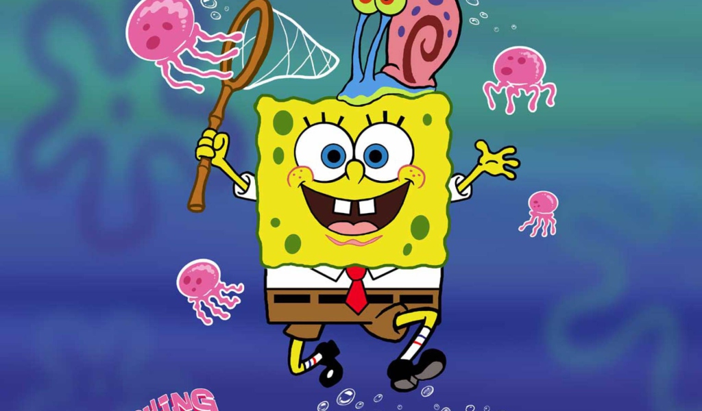 Das Spongebob And Jellyfish Wallpaper 1024x600