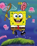 Das Spongebob And Jellyfish Wallpaper 128x160