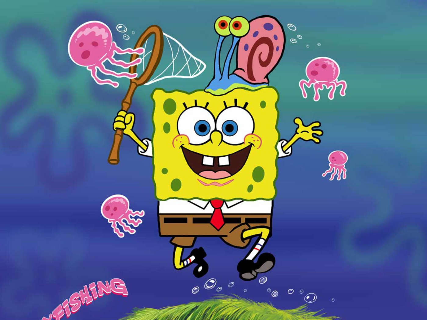 Обои Spongebob And Jellyfish 1400x1050