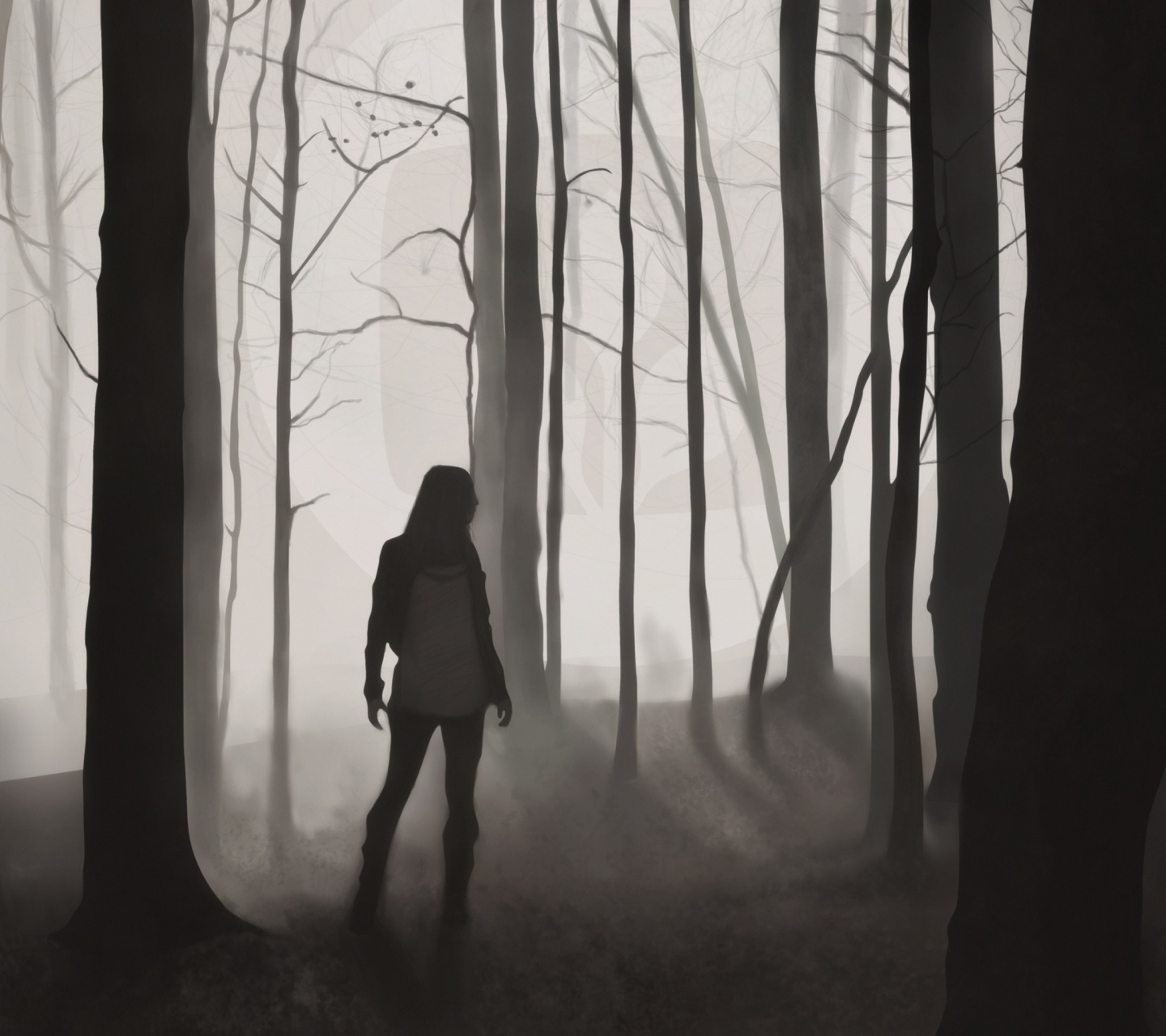 Das Girl In Forest Drawing Wallpaper 1440x1280
