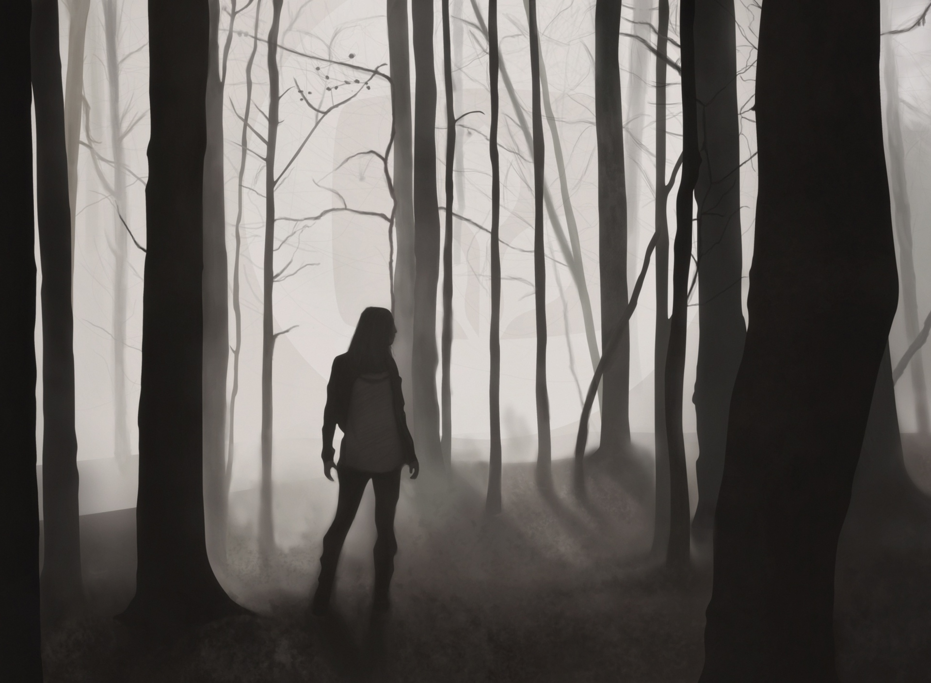 Sfondi Girl In Forest Drawing 1920x1408