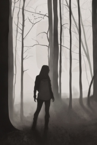 Girl In Forest Drawing wallpaper 320x480