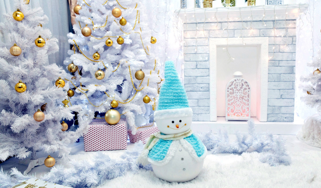 Fondo de pantalla Christmas Tree and Snowman 1024x600