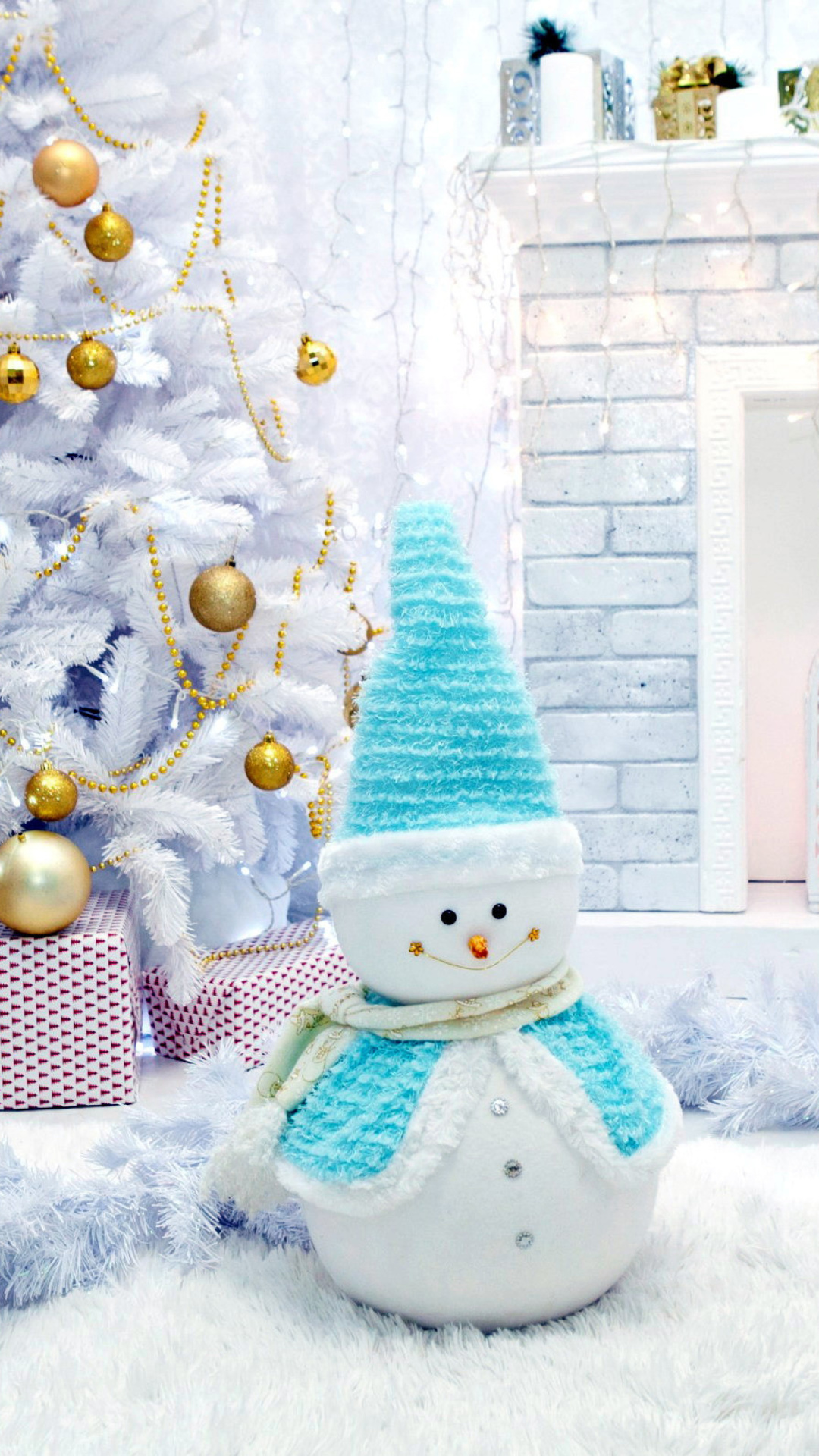 Das Christmas Tree and Snowman Wallpaper 1080x1920