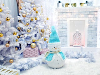 Das Christmas Tree and Snowman Wallpaper 320x240