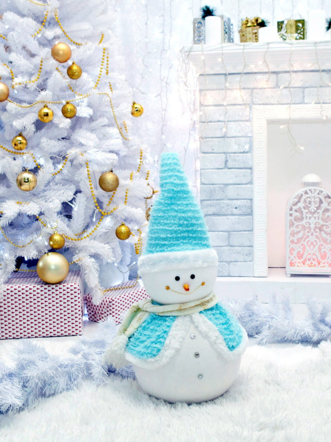 Christmas Tree and Snowman wallpaper 480x640