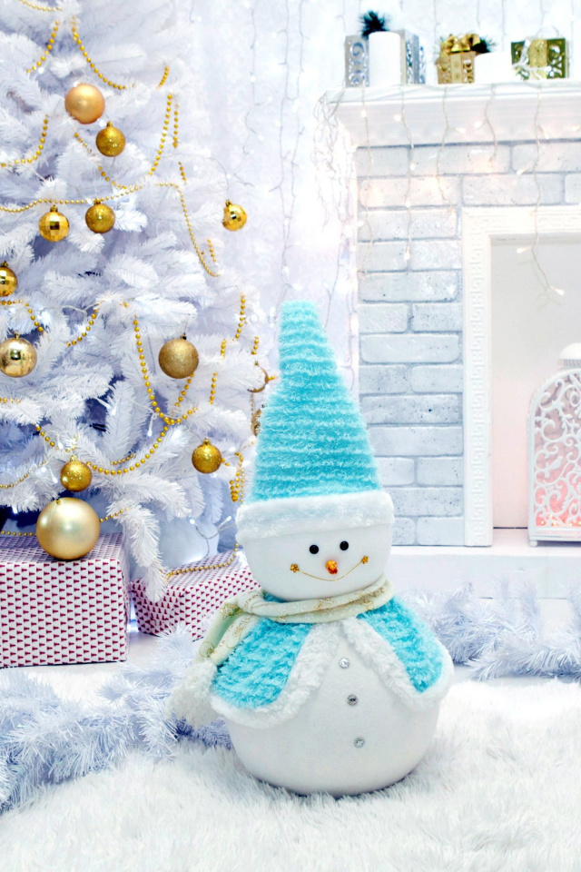 Das Christmas Tree and Snowman Wallpaper 640x960