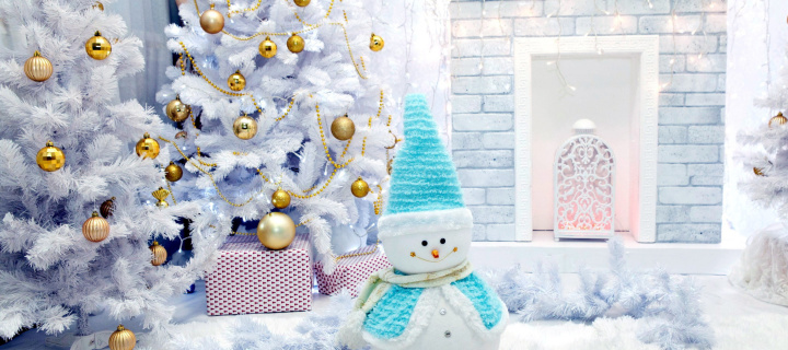 Das Christmas Tree and Snowman Wallpaper 720x320