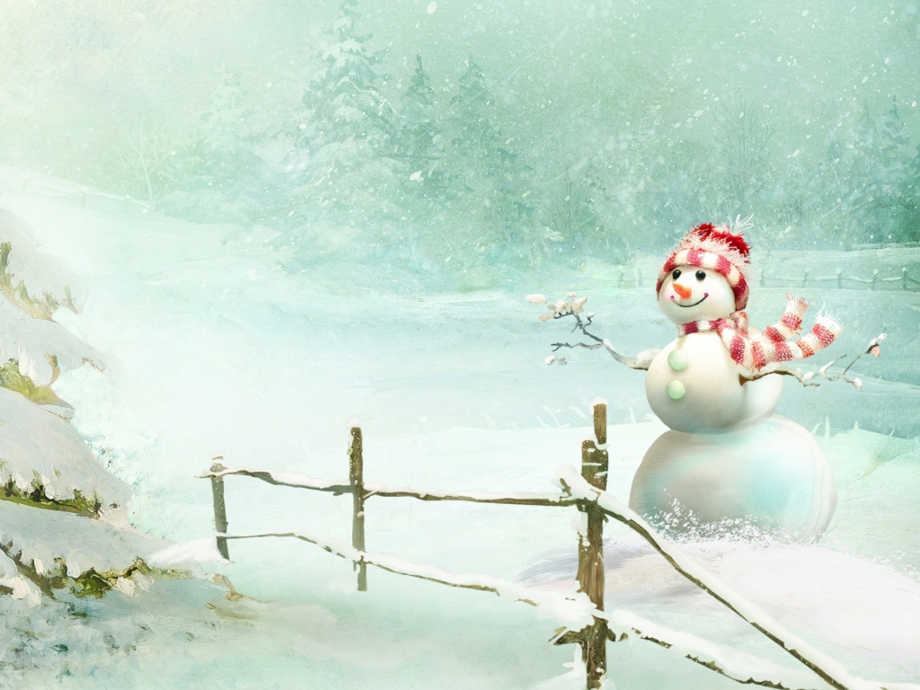Das Happy Snowman Wallpaper 1024x768