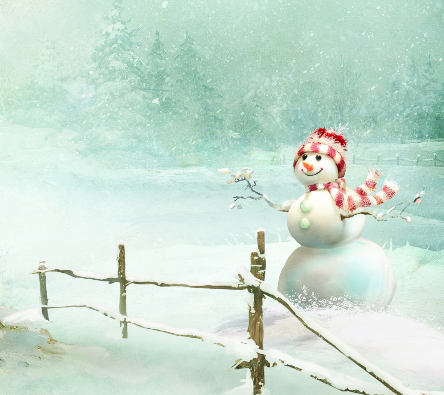 Das Happy Snowman Wallpaper 1440x1280