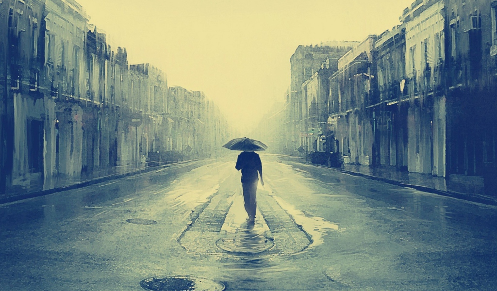 Screenshot №1 pro téma Man Under Umbrella On Rainy Street 1024x600