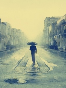 Man Under Umbrella On Rainy Street screenshot #1 132x176