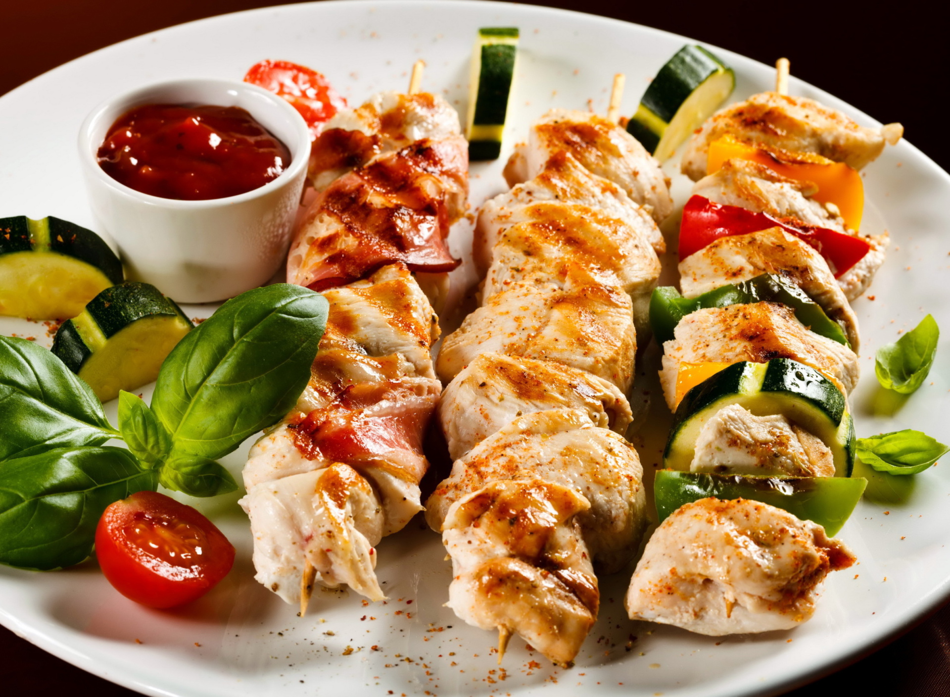 Chicken Skewers as Kebab with Sauce wallpaper 1920x1408