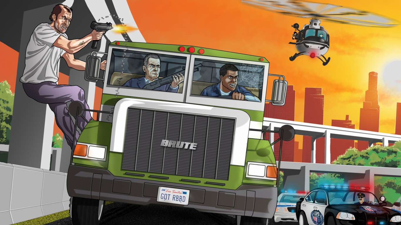 Grand Theft Auto 5 Los Santos Fight wallpaper 1366x768