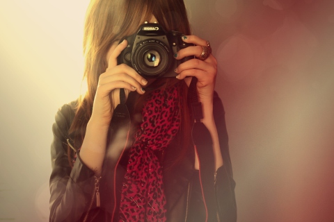 Girl With Canon Camera wallpaper 480x320