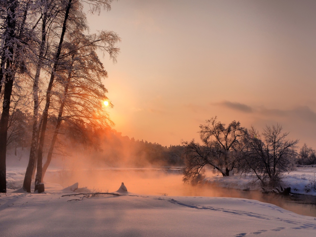 Screenshot №1 pro téma Winter Sun Over River 1280x960