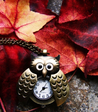Retro Owl Watch And Autumn Leaves - Obrázkek zdarma pro 176x220
