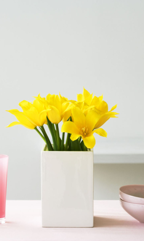 Обои Yellow Flowers In Vase 480x800