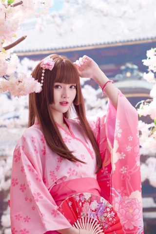 Das Japanese Girl in Kimono Wallpaper 320x480