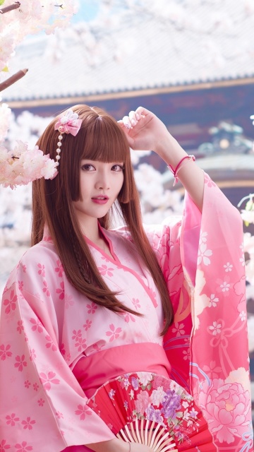 Das Japanese Girl in Kimono Wallpaper 360x640