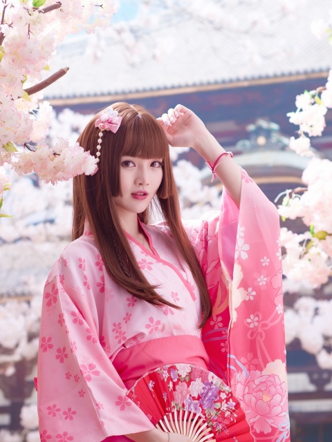 Japanese Girl in Kimono wallpaper 480x640