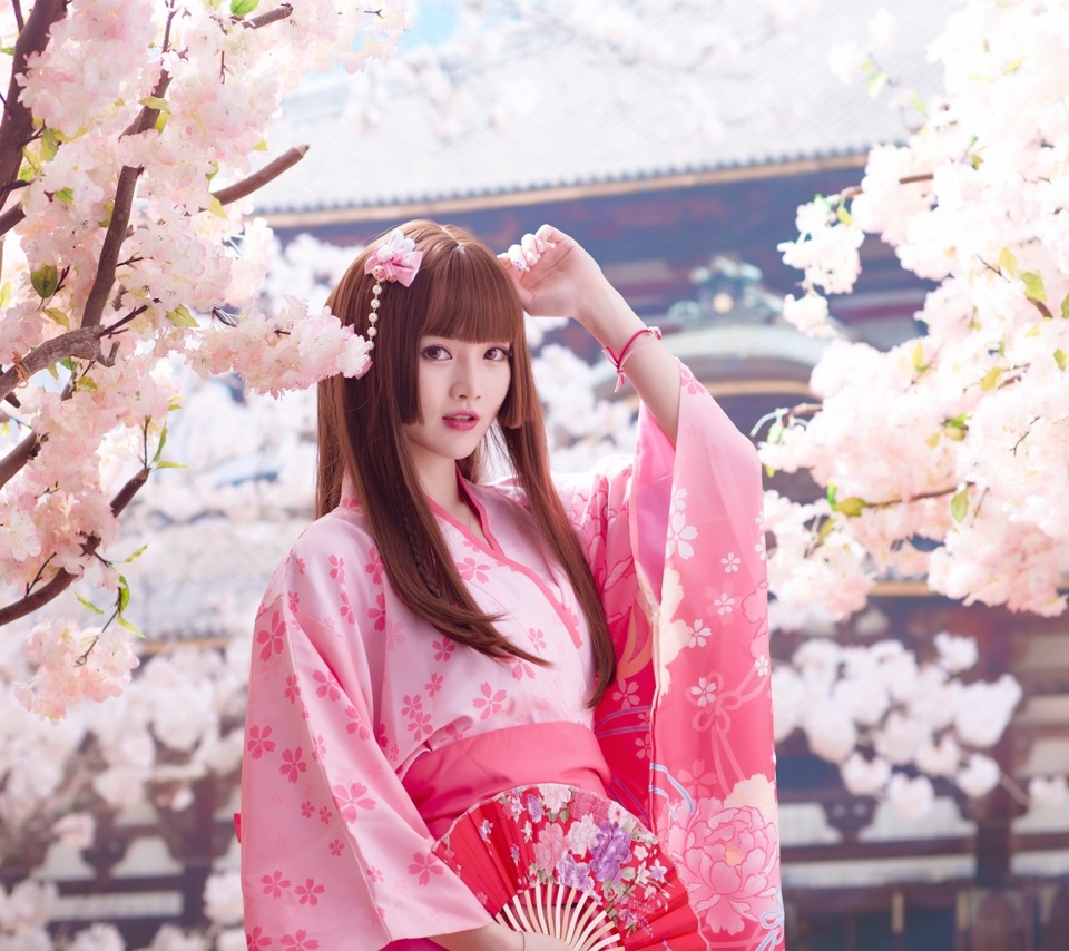 Das Japanese Girl in Kimono Wallpaper 960x854