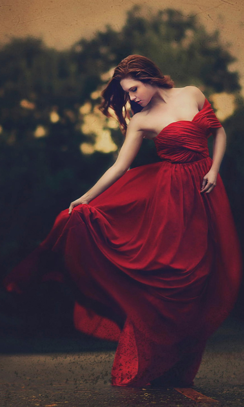 Sfondi Girl In Beautiful Red Dress 480x800