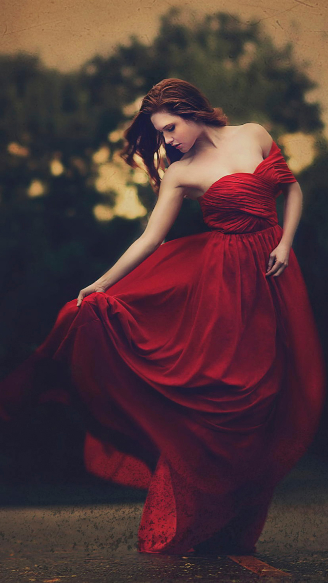 Girl In Beautiful Red Dress wallpaper 640x1136