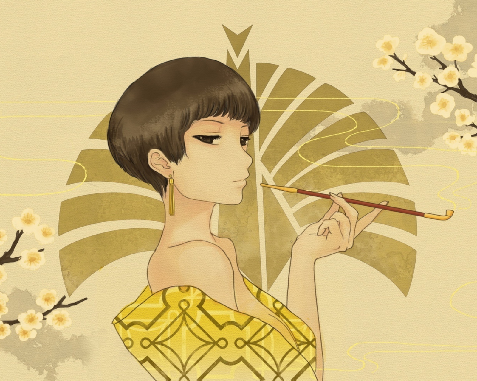 Japanese Style Girl Drawing wallpaper 1600x1280