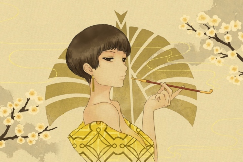Japanese Style Girl Drawing wallpaper 480x320