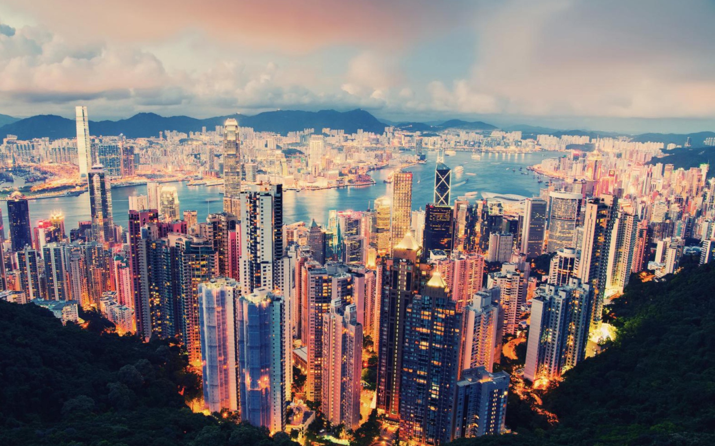 Das City Lights Of Hong Kong Wallpaper 1440x900