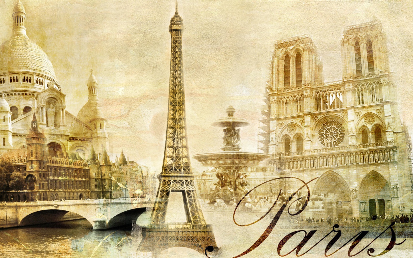 Обои Paris, Sacre Coeur, Cathedrale Notre Dame 1440x900